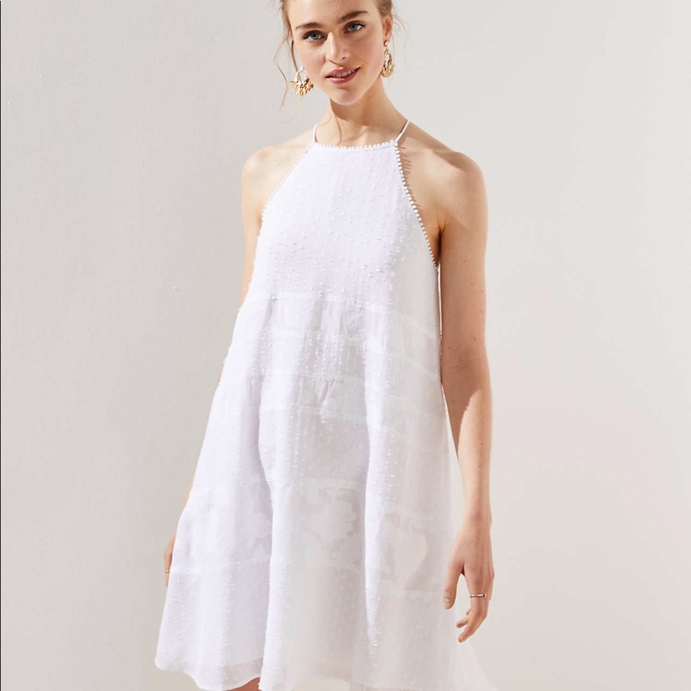 LOFT White Lace Stripe Halter Swing Dress